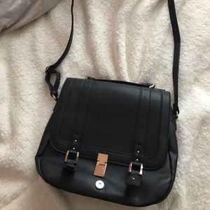 Black Vegan Leather Messenger Bag